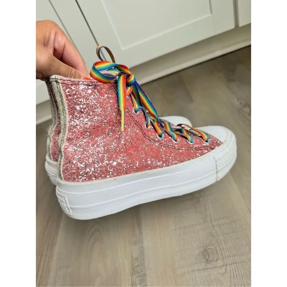 Converse Chuck Taylor’s Platform Pink Glitter Sneakers, Youth 3 / Women’s 4.5